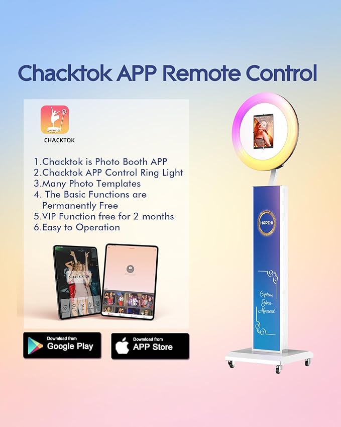 HARZHI Portable Photo Booth Compatible with Ipad, Large Lightbox Ipad Photo Booth for Christmas Wedding Party Provide ChackTok Software APP VIP, Free Custome Logo, Flight Case White