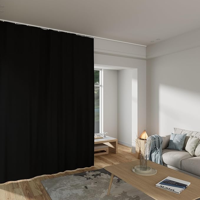 Room Divider Curtains Total Blackout Privacy Curtain Panel Room Thermal Insulated Noise Reduction Curtains for Bedroom Window Living Room Ceiling Track Curtain W 15 ft × H 8 ft Black