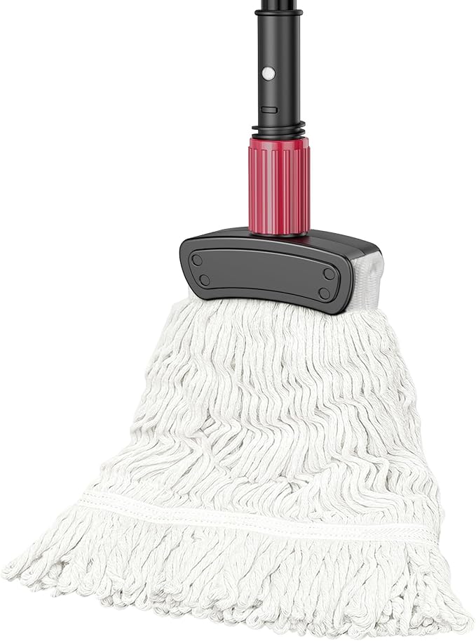 Industrial Commercial Mops for Floor Cleaning - Looped-End Heavy Duty Wet Mop with Long Handle for Hardwood Wood Tile Vinyl - Reusable Cotton Head for Home Garage Kichen Bathroom