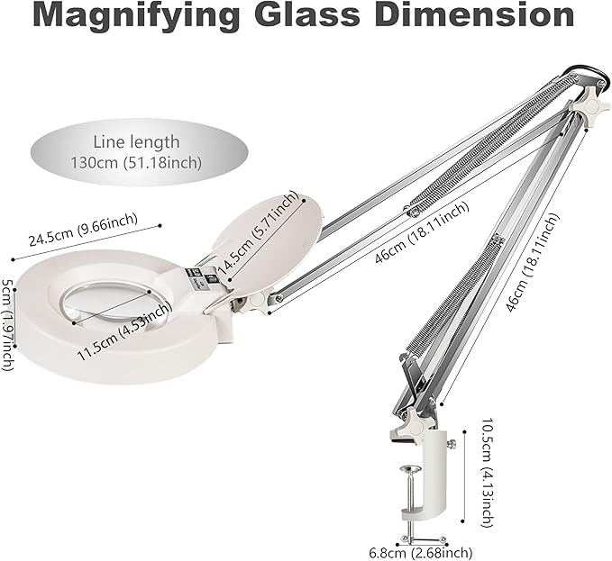 10X Magnifying Glass with Light and Stand, Lighted Magnifying Glasses for Close Work, Reading, Crafts, Jewelry, Sewing, Soldering, Desk Lamp with Adjustable Stainless Steel and Real Glass Magnifier