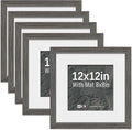 VCK 12x12 Picture Frame 5 Pack - Grey, High-End Wood Poster Frames with Tempered Glass, Display 8x8 Photo with Mat or 12x12 without Mat, Art Gallery-Quality, Wall Hanging, Grey
