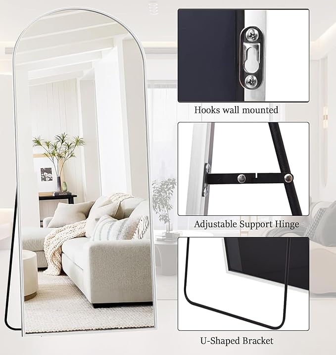 Large 76"x34" Arched Full Length Mirror White Floor &Standing for Bedroom&Living Room&Wall Mounted Mirror Full Body Mirrors Hanging or Leaning.