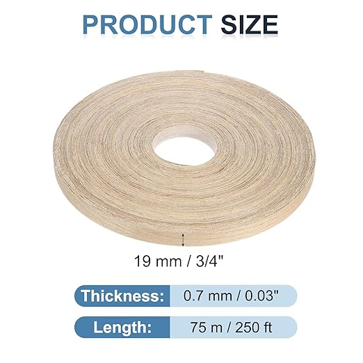 PATIKIL White Oak Edge Banding, 3/4 Inch x 250 ft Wood Veneer Tape Pre-glued Flexible Plywood Edge Banding with Hot Melt Adhesive for Furniture Restoration