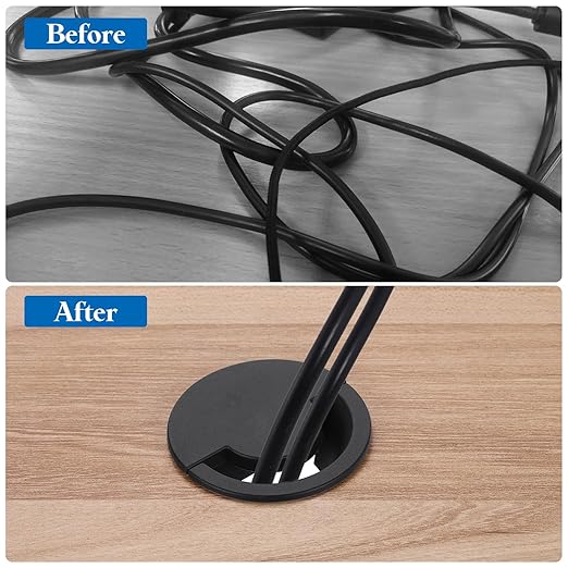 uxcell 6 Pcs Desk Grommet, 60 Mm/2.36 Inch Cable Wire Grommet Organizer, Desk Hole Cover for Home Office Computer Equipment, Black