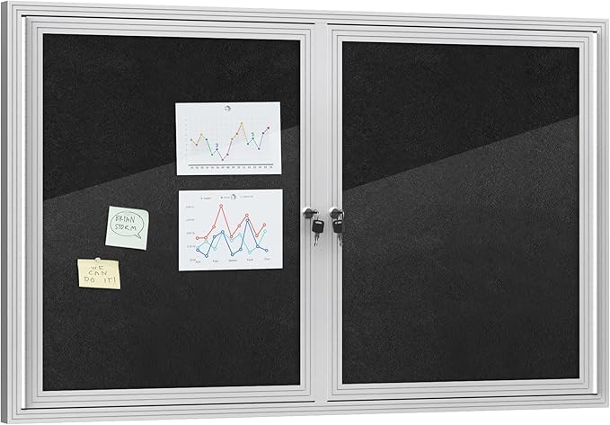 Mifuro 48"x30" Enclosed Bulletin Board, Outdoor Lockable Weather-Resistant Aluminum Cork Noticeboard for School & Office, Silver Frame w/Black Flet