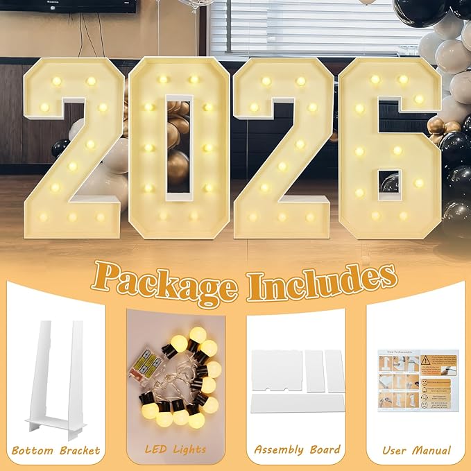 Marquee Light Up Numbers: 4FT Large Decorative Letters Signs for Party Decorations Baby Shower Birthday Wedding Engagement Anniversary, 4 Feet Tall Pre-Cut DIY Foamboard Number 2 - Easy to Assemble