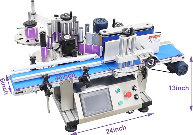 TECHTONGDA Automatic Round Bottle Labeling Machine with Conveyor Bottle Diameter 1.57-3.9inch for Paper Label Gold Label Silver Label Transparent Label