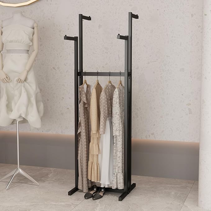 Black Clothes Racks with 4 Straight Arms, Metal Clothing Rack for Hanging Clothes, Freestanding Garment Rack Heavy Duty, 46" to 63" Adjustable Height Retail Clothing Rack for Boutiques Display