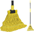JEHONN Commercial Mop Heavy Duty Industrial String Mops with 57.5 inches Long Handle, Professional Dry Wet Cotton Mop for Cleaning Hardwood Floor Concrete Tile Home Kitchen Office Garage (Yellow)