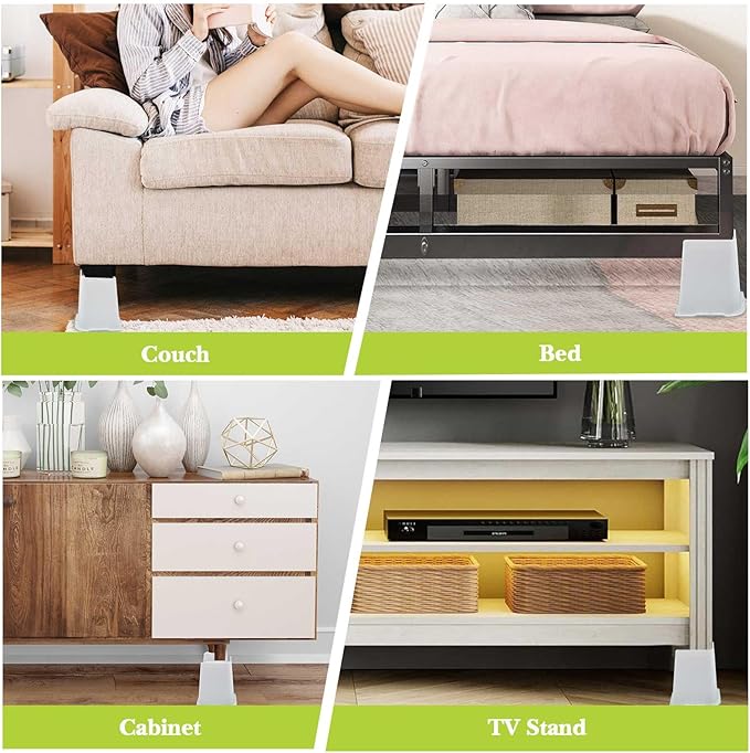 Bed Risers 1 inch, 2 inch, 3 inch, 4 inch, 6 inch, 8 inch Heavy Duty, Oversized Furniture Riser for Couch Sofa Table Chair Leg Frame Dorm, Support up to 6000 Lbs (White 4 Pack, 6 inch)