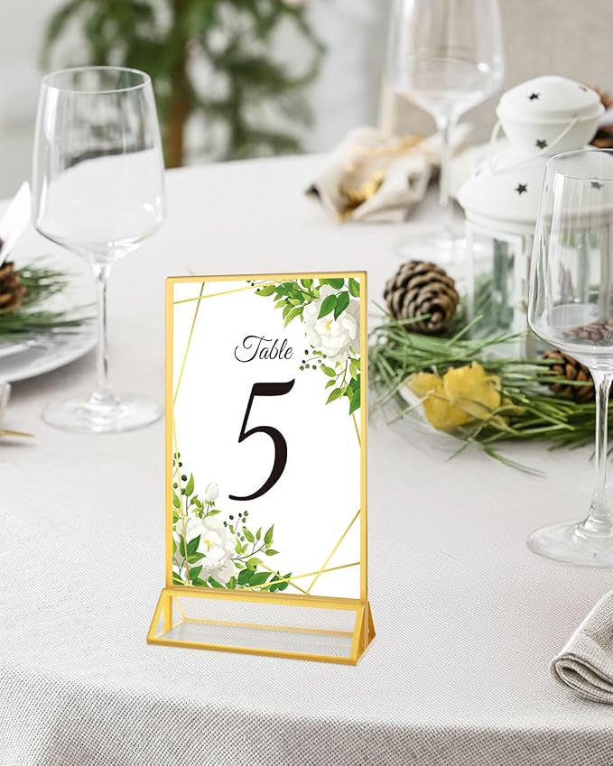 12 Pack Gold Acrylic Sign Holders 4x6, Double Sided Vertical Stand Clear Picture Frame Stands, Menu Flyer Holder for Wedding Table Numbers, Restaurant Signs, Party and Office Photos