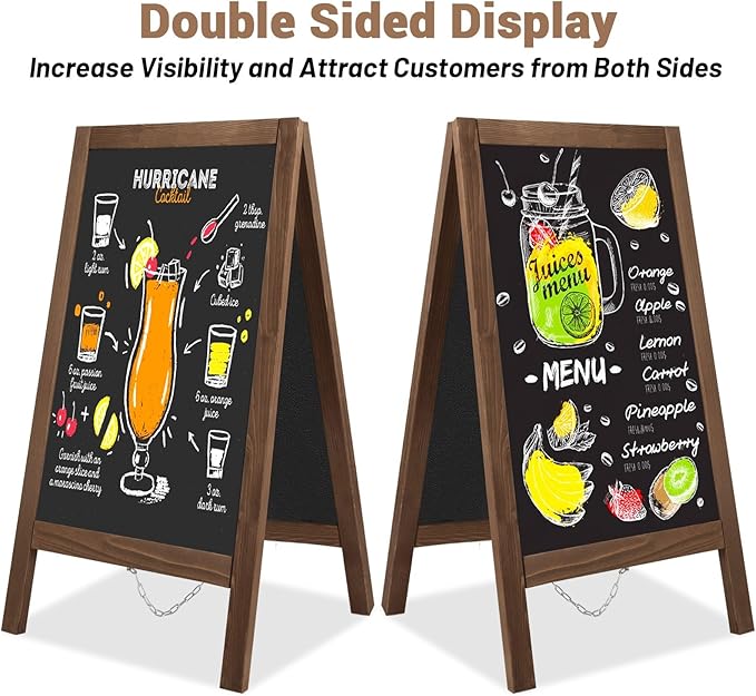 A Frame Chalkboard Sign 40"x20" A Frame Sign, Wooden Sandwich Board Sturdy Double Sided Chalk Board Sign Board Outdoor, Sidewalk Sign for Restaurant, Wedding, Food Truck