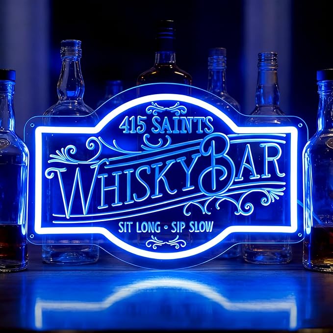 Custom Neon Bar Sign, Personalized Whiskey LED Light for Home Bars, Speakeasy Man Cave Décor Beer Established Year Gifts for Men Dad Husband Whiskey Lovers