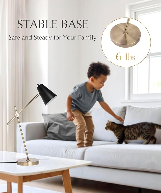 HarvestLand HaloBar Brass Desk Lamp Home Office – Black Industrial Table Lamp with Solid Base for Office, Reading Lamps for Bedside Table, Study and Reading Task Lamp, Christmas Gifts for Men