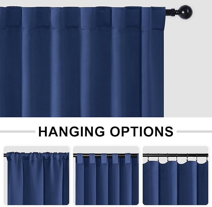 Hiasan Privacy Room Divider Patio Sliding Door Curtain Extra Wide Blackout Thermal Insulated Curtains with Back Tab & Rod Pocket for Bedroom Partition Living Room (120 x 108 Inches, Navy)
