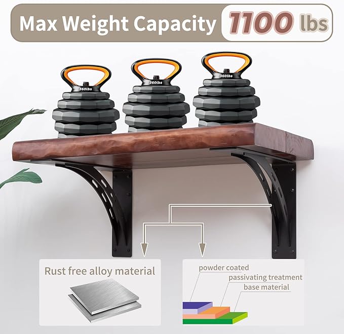 24"x15"x4" Heavy Duty Shelf Brackets, Max Load 1100 LBS, Premium Alloy Metal Mantel Brackets - Countertop Support - Set of 2