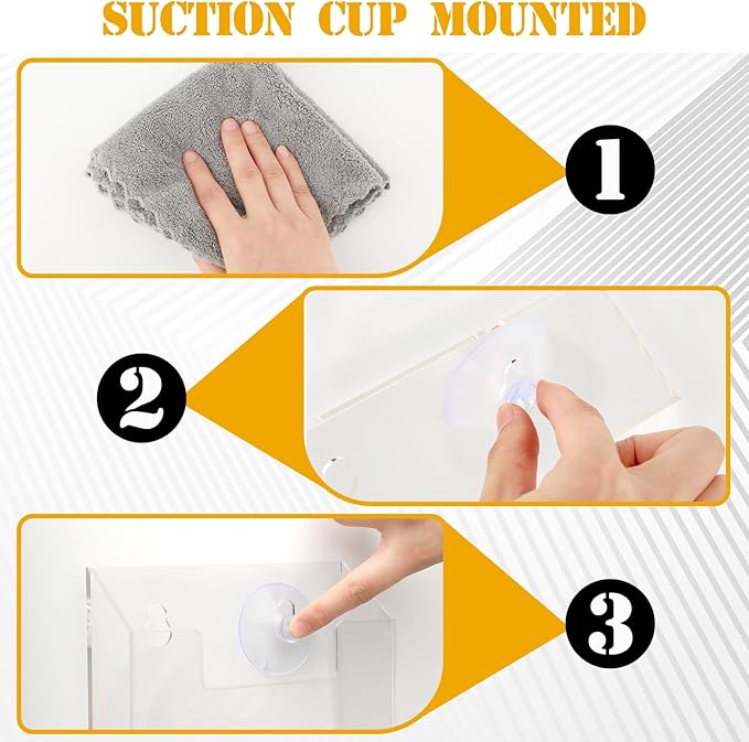 Thyle 2 Pcs Acrylic Brochure Holders Suction Cup Display Racks Wall Window or Glass Mount Clear Organizer Brochure Hanging Pamphlet Holder for Flyer Magazine File Display Book(7.25" X 6.25" X 2")