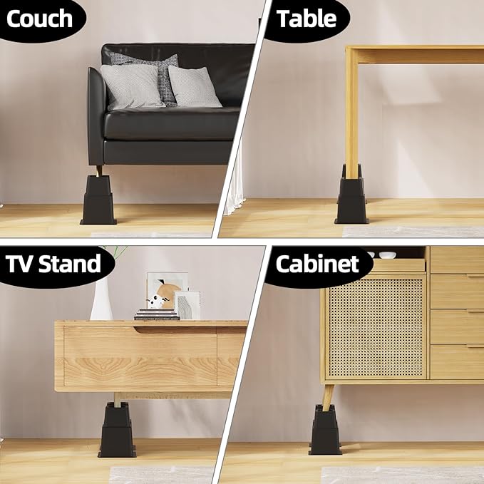 3, 5 or 8 inch Bed Risers Heavy Duty, Adjustable Furniture Risers for Bed, Sofa, Table, Chair, Support up to 1500 Lbs (Set of 6, Black)