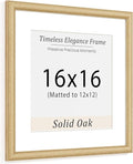 Natural Oak 16x16 Picture Frames Mat to 12x12 Picture Display,Original Wood Handcrafted Poster Frame,Wooden Frame 16x16 with Tempered Glass Graduation Family Wedding Photo Wall Mounted