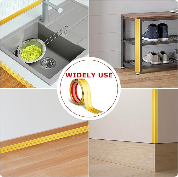 Flexible Wall Corner Protector Moulding Trim Peel and Stick Wall Corner Guards Edge Protector Self Adhesive Molding Trim Strip for Edge Ceiling (Gold, 1.6 in x 40 Ft)