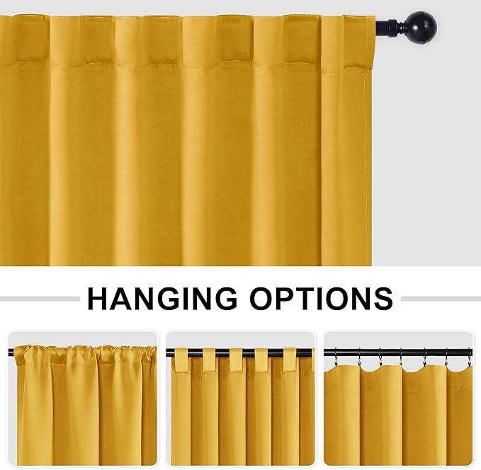 Hiasan Blackout Patio Sliding Door Curtain Extra Wide Thermal Insulated Blind Privacy Room Divider Curtain with Back Tab & Rod Pocket for Bedroom Partition Glass Door (100 x 84 Inches, Yellow)