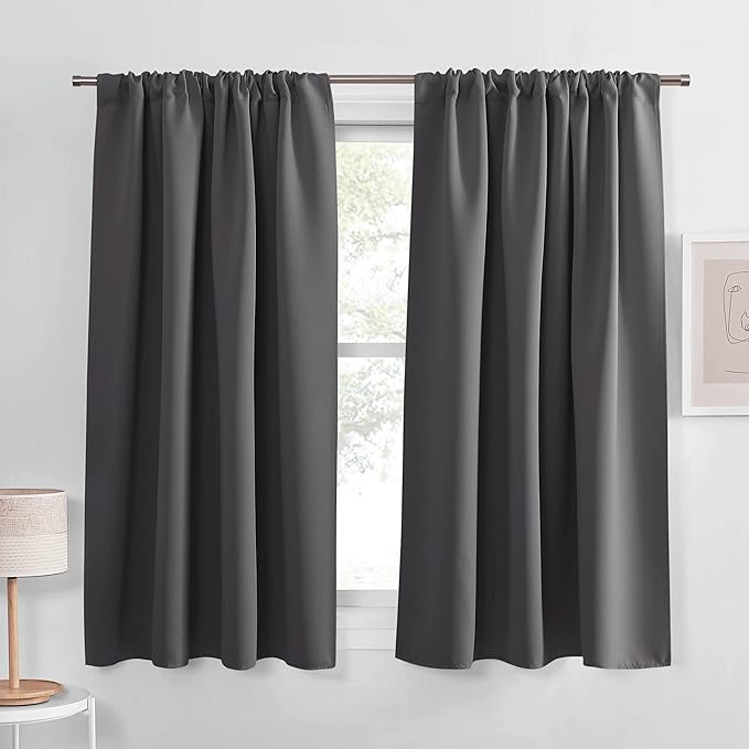 PONY DANCE Grey Kitchen Curtains 40 inch Length -Blackout Camper Curtains for Travel Trailers, Rod Pocket Short Small Window Drapes for Bathroom & Basement, Ideal for RV Camper,42 Wide, 2 Pcs