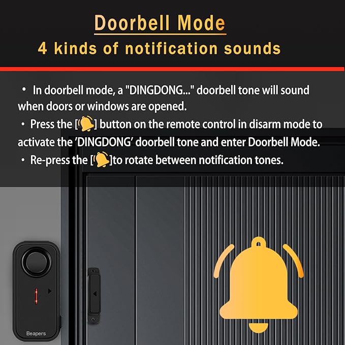 Personal Security Waterproof Door/Window Alarm - IP66 Waterproof with Remote Control, 113dB, Alarm/Doorbell Mode, Upgraded door gap spacing - Indoor/Outdoor Anti-Theft (1 Main Unit & 1 Remote Control)