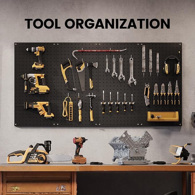 Pegboard, Metal Peg Board, Pegboards Wall Organizer with 38 Pcs Hooks, Sturdy Peg Board for Garage Tool Organization, Home & Office Wall Decoration (Black, 2 Pack)