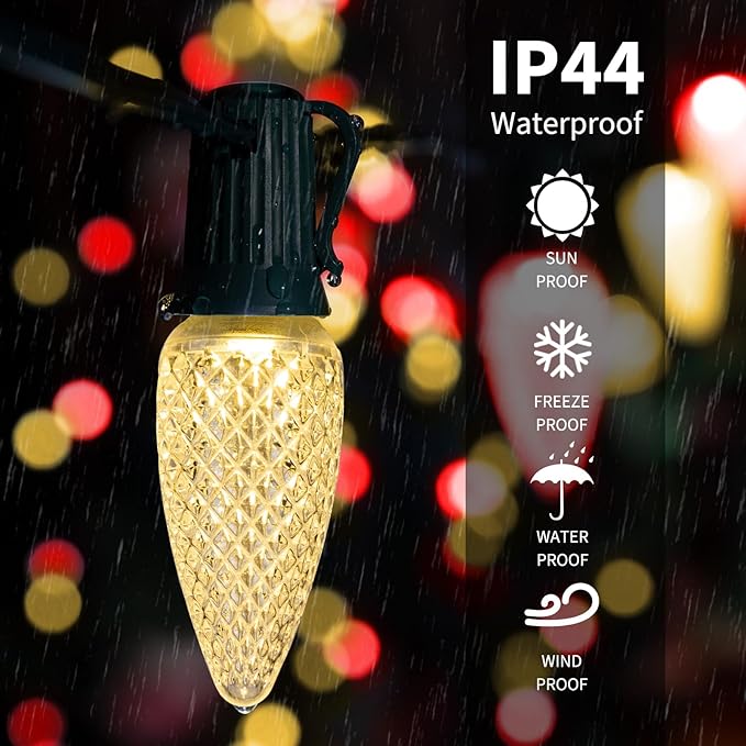Brightown C9 Christmas String Lights, Red and Warm White Commercia Outdoor Christmas Lights with 150 Strawberry C9 LED Bulbs, Waterproof Extendable UL Certified for Party Holiday Indoor Xmas Decor