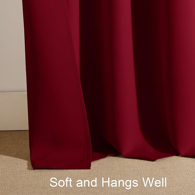 PONY DANCE Burgundy Red Blackout Curtains, Lights Block Out Window Treatment Curtain Sets for Home Decoration on Christmas & Thanksgiving Day (2 Panels,Red, W42 x L48 inches)