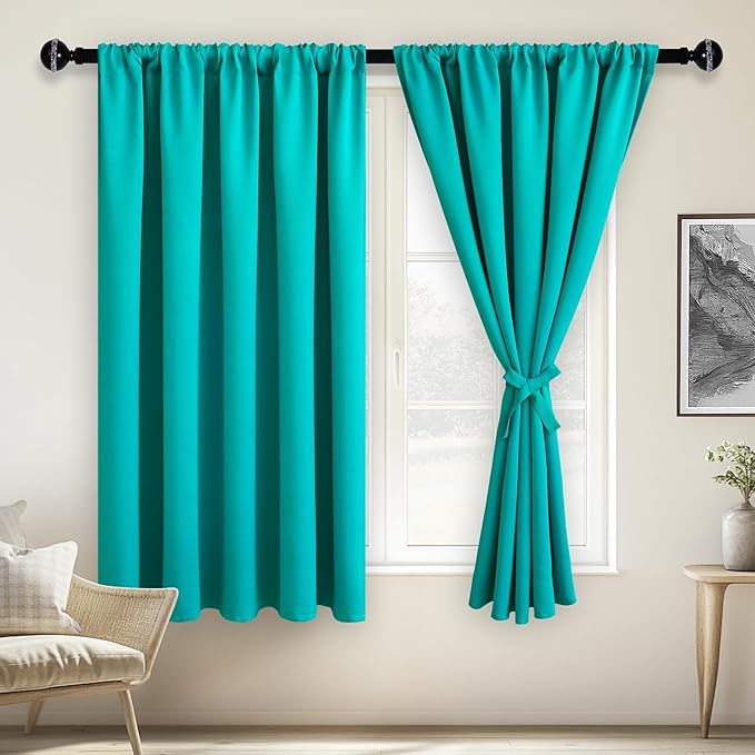 JIUZHEN Blackout Curtains for Bedroom - 60 Inch Extra Wide Thermal Insulated Room Darkening Privacy Soundproof Curtains for Living Room/Dorm Room, Set of 2 Panels, 60 x 63 inches,Peacock Blue
