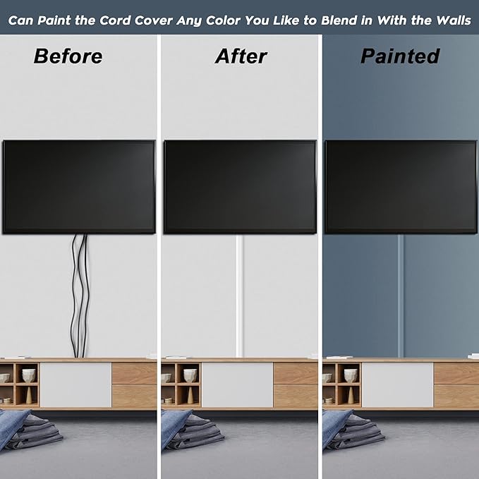 Cord Covers - 63in Paintable TV Cable Hider Kit, X-Large Cord Management System for Walls