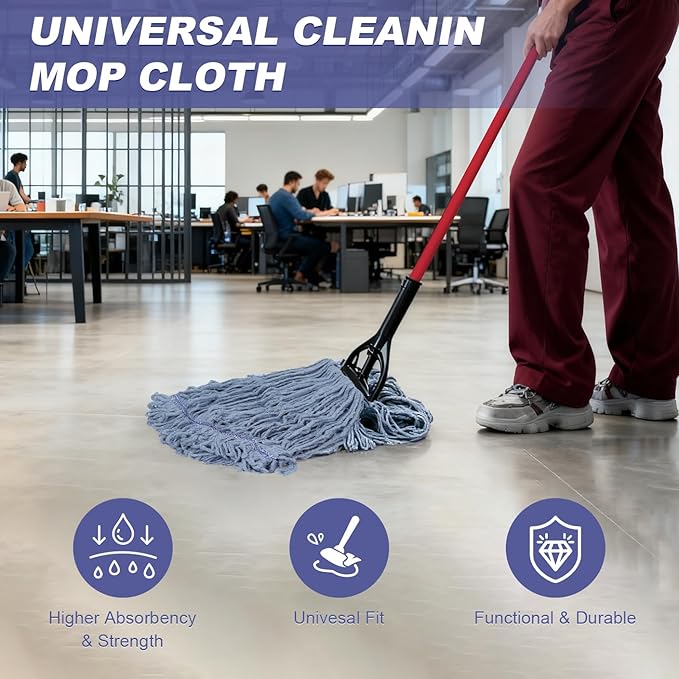 Commercial Heavy Duty Mop Heads Replacements: Wet Industrial Blue Cotton Looped End String Head Refill for General Floor Cleaning (6 Pack)
