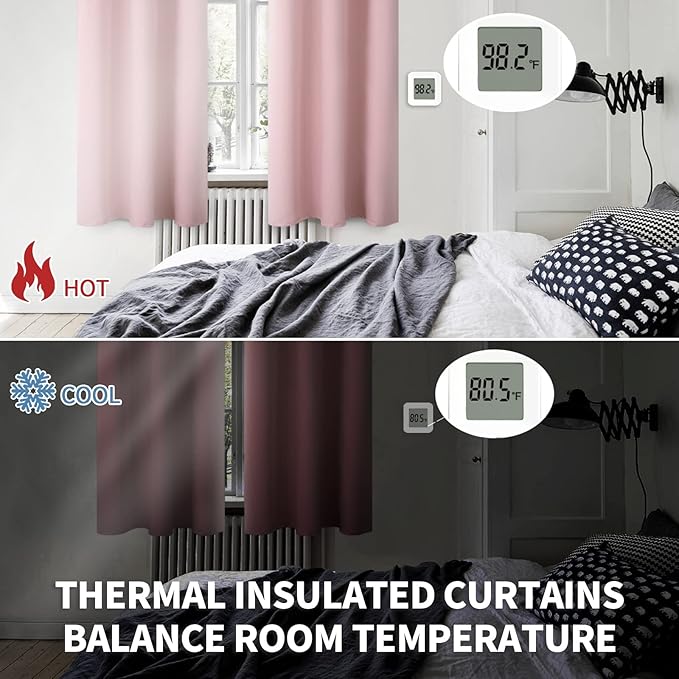 BGment Room Darkening Curtains 45 Inches Long - Grommet Thermal Insulated Drapes Window Treatment Curtains for Bedroom, 2 Panels, 38 x 45 Inch, Baby Pink