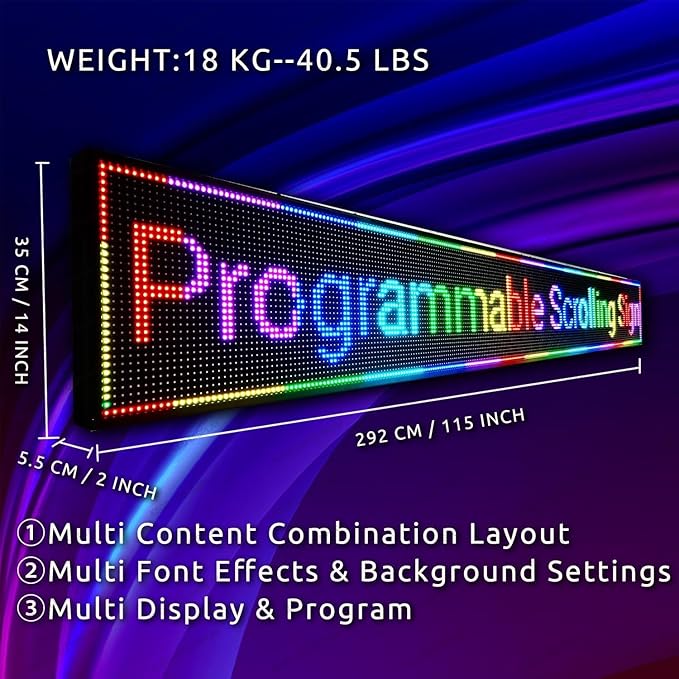 XSGD P10 Scrolling LED Sign WiFi Programmable LED Display, Outdoor IP65 Waterproof Digital Message Display Board, Customizable Neon Sign Open Signs for Business Advertising Store Restaurants 115"X14"