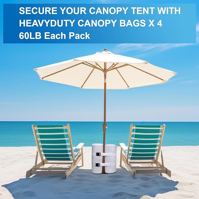 Extra Plus Large Canopy Weights Bag Leg Weight for Pop up Canopy Tent Gazebo Patio Instant Outdoor Sun Shelter,320LBS Tent Weight Sand Bags (4Pack White)