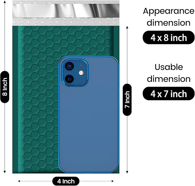 Fuxury Bubble Mailers 4x8" 800 Pack Forest Green Bubble Mailer Bulk Usable Size 4x7" Padded Envelopes Waterproof Shipping Envelopes Padded Mailers for Small Business Mailing #000