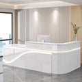 Modern Reception Desk – Front Desk, Reception Counter for Office, Checkout Counter, LED Lighting, Storage, Soft Close Drawers, Custom Logo, Fully Assembled (A,56IN)