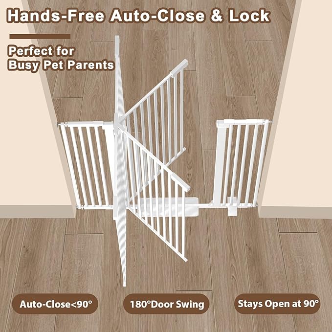 41'' Extra Tall Baby Gate for Large Dogs Pets Indoor No Jumping Over, 30-49.2'' Wide Heavy Duty Puppy Gate for Doorways, Pressure Mounted Metal Gate for Child Toddler No Tools Needed(White)