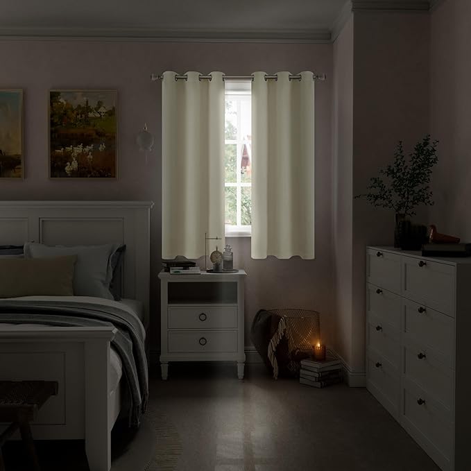 Cream Blackout Curtains for Bedroom 63 Inch Length 2 Panels Set, Thermal Insulated 100% Light Blocking Soundproof Grommet Window Curtains for Living Room with Black Liner, Each 42 Inch Wide