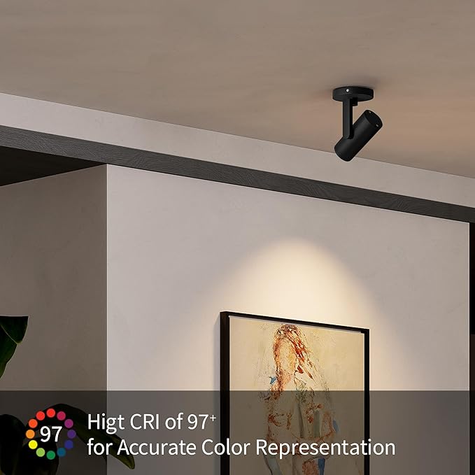Aisilan Black LED Zoomable Ceiling Spotlight 12W Dimmable Adjustable Beam Angle 10-55° Swivelable Angle CRI 97 Matt Aluminum Directional Accent Lamp for Corridor Mural Living Room, Warm White 3000K