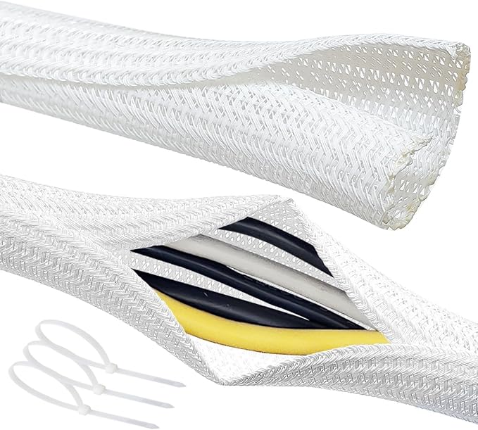 Cable Management Split Wire Loom Sleeve - Cord Hider & Protector for Desk, Pet Chew Proof, Wire Cover Organizer, Flexible Tube for Wires and Cables (5/16 Inch 12FT, White)