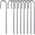 ASDFGHT J Hook Rebar Stakes 12 & 16 Inch (Black or Silver), Heavy Duty Professional Quality Ground Anchors for Chainlink Fence, Sports nets, Camping, Trampolines, Irrigation Pipes and Garden