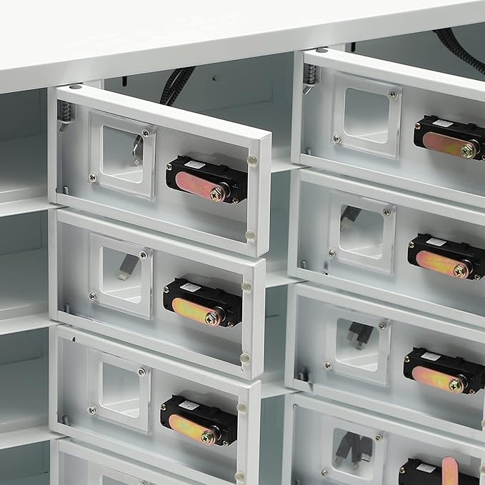 12 Slots Cell Mobile Phone Steel Locker with Combination Lock, Cellphone Charging Station with 3 in 1 Charging Ports for Most Phones, Cellphone Locker for Schools, Conference Rooms, and Offices