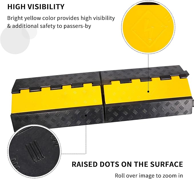 Rubber Cable Ramp Cord Cover Cable Protector Ramps Wire Hose Protective 2 Channel 22000Lbs Load Capacity Traffic Speed Bump for Asphalt Concrete Gravel Driveway Indoor Outdoor, 2 Packs