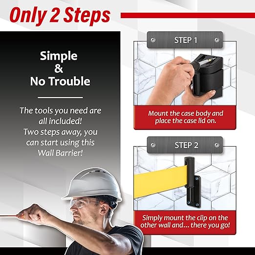 DuraSteel Wall Mount Crowd Control Retractable Belt Barrier - 9.2 Ft Yellow Do NOT Enter Retractables Barrier Belt w/Yellow ABS Casing Crowd Control Barriers Line NOT Stanchions with Retractable Belts