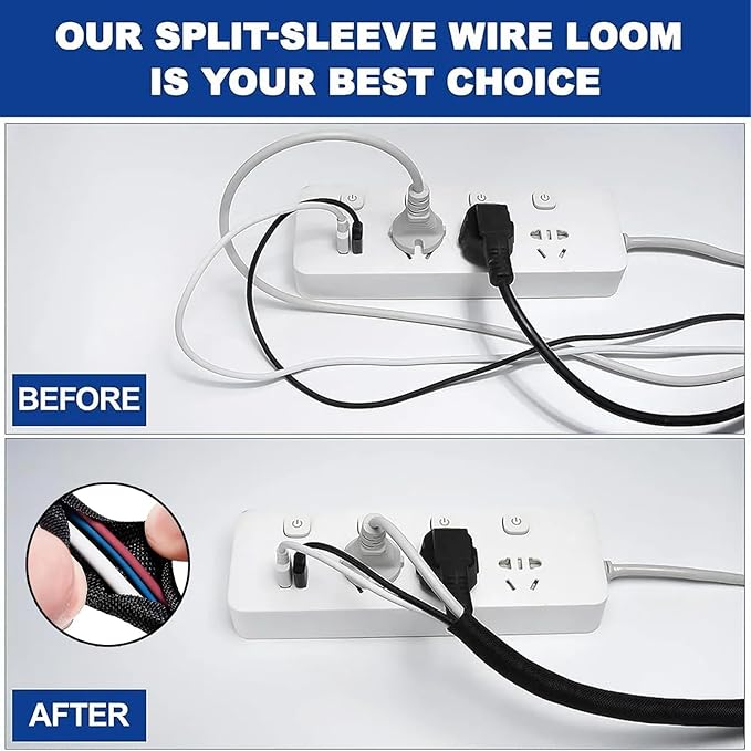 Wire Cord Protector Wire Loom Tubing, 25ft-3/8 inch Cable Sleeve Split Sleeving for USB Cable，Computer Electrical Wire Power Cord Audio Video Cable Black