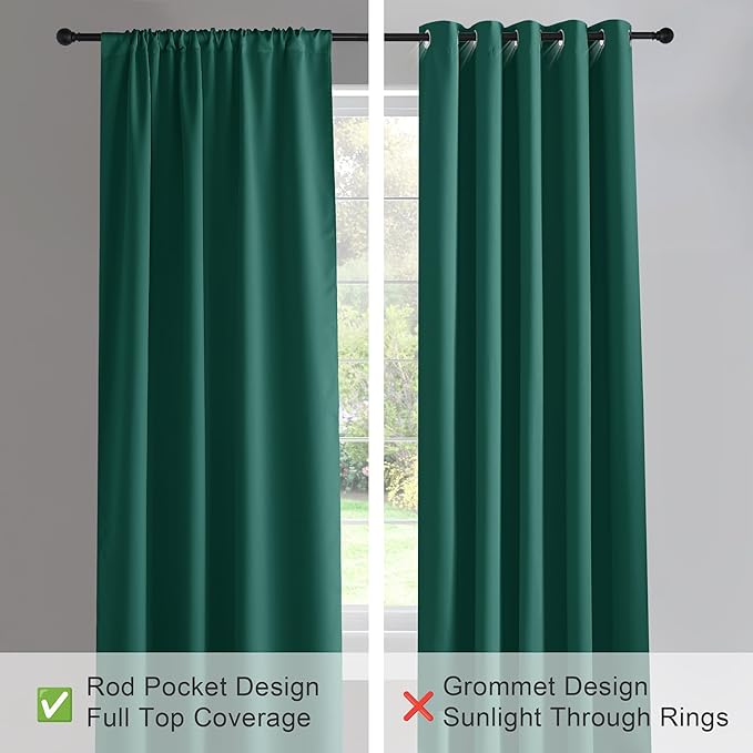 PONY DANCE Bedroom Curtains Short - Thermal Insulated Window Treatments Blackout Curtain Panels with Rod Pocket Light Block for Bathroom, W 42 by L 45 Inches, Hunter Green, 2 Pieces