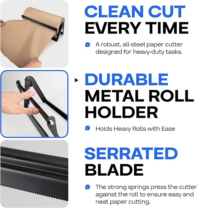 IDL Packaging 48" Kraft Paper Roll Dispenser & Cutter for Rolls up to 48" Wide and 9" in Diameter - Tabletop Reinforced Steel Paper Holder with a Cutter for Kraft, Butcher and Freezer Papers