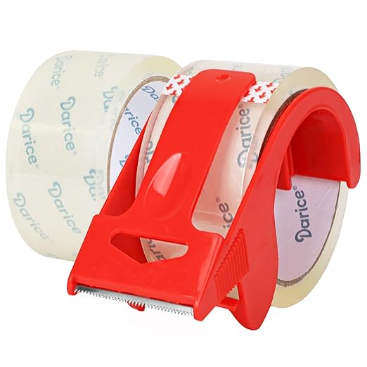 Darice Packing Tape with Dispenser, Heavy-Duty 2 Pack Packaging Tape 1.8” x 55 Yds Clear Tape for Moving, Shipping, and Box Sealing, 3-inch Core